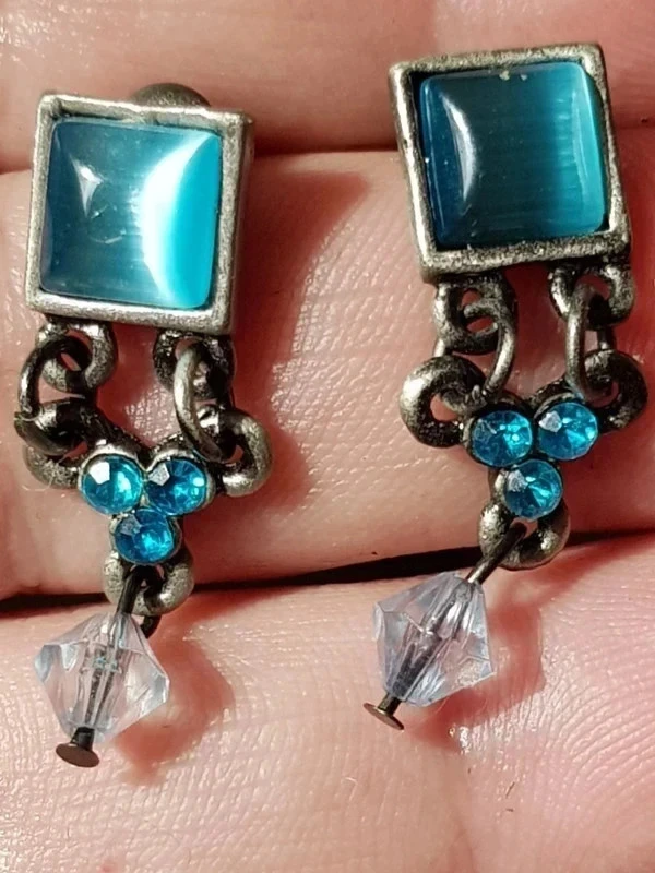 Brincos pendentes prateados e pedra azul nova – photo 4